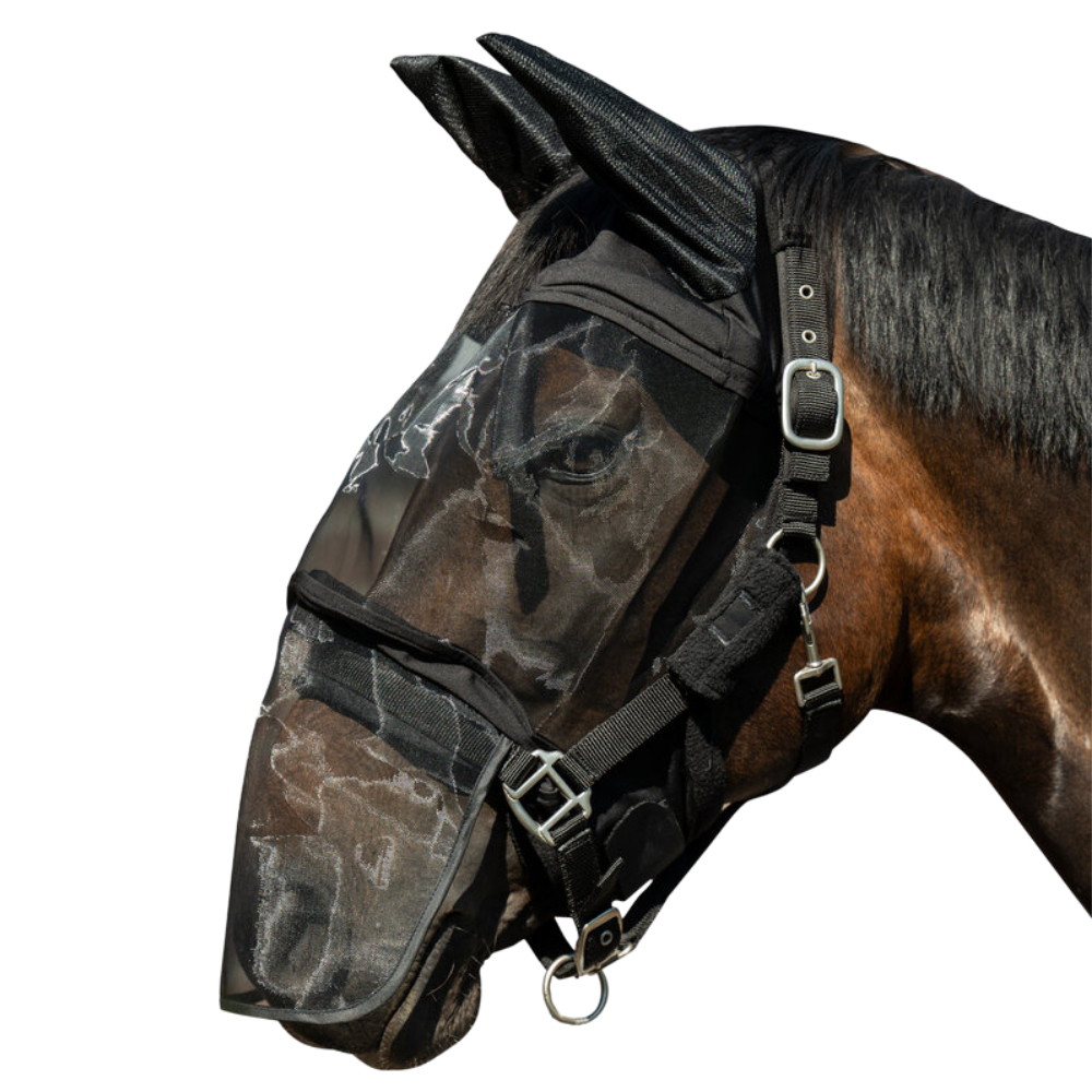 Masque anti-mouches pour cheval avec protection naseaux HKM Premium