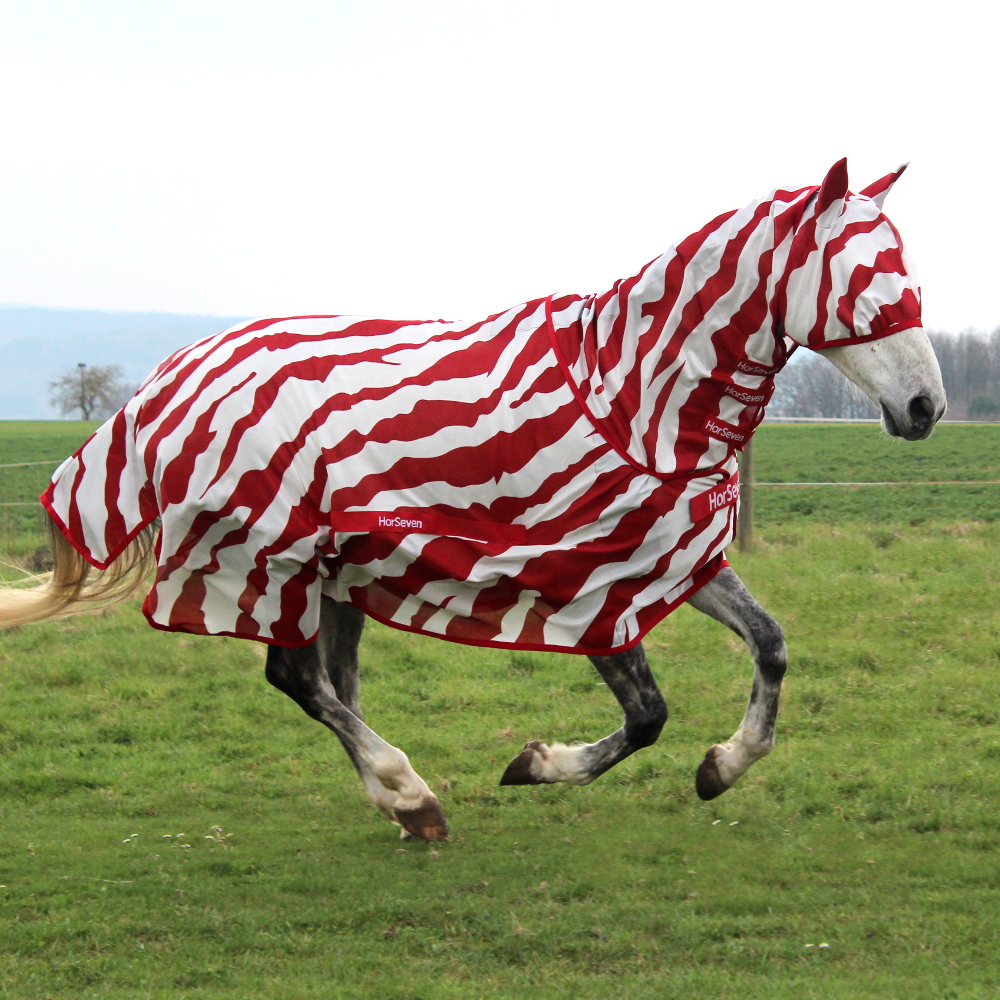Comparer les prix de HorSeven Buzz-Off Zebra Avec Couvre-cou Fixe - Rouge/ Bla...