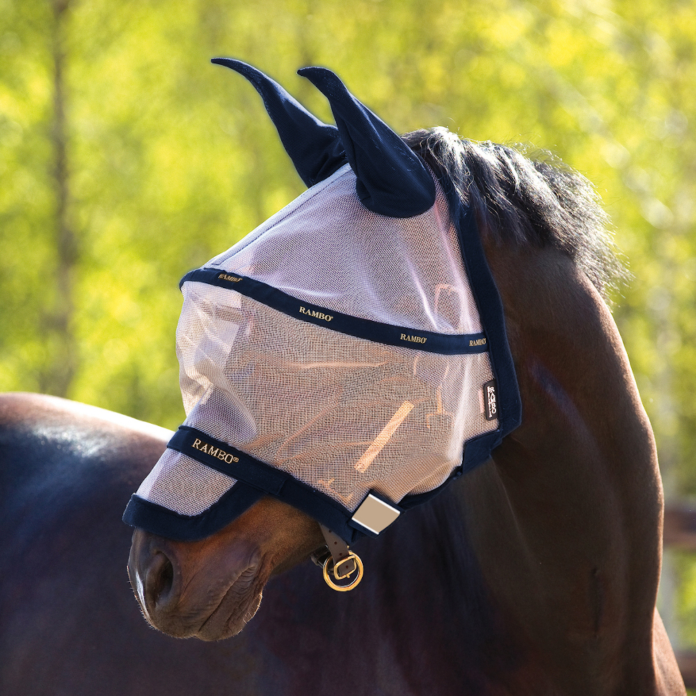Horseware Rambo Plus Fly Mask Untreated Oatmeal/Navy HorSeven