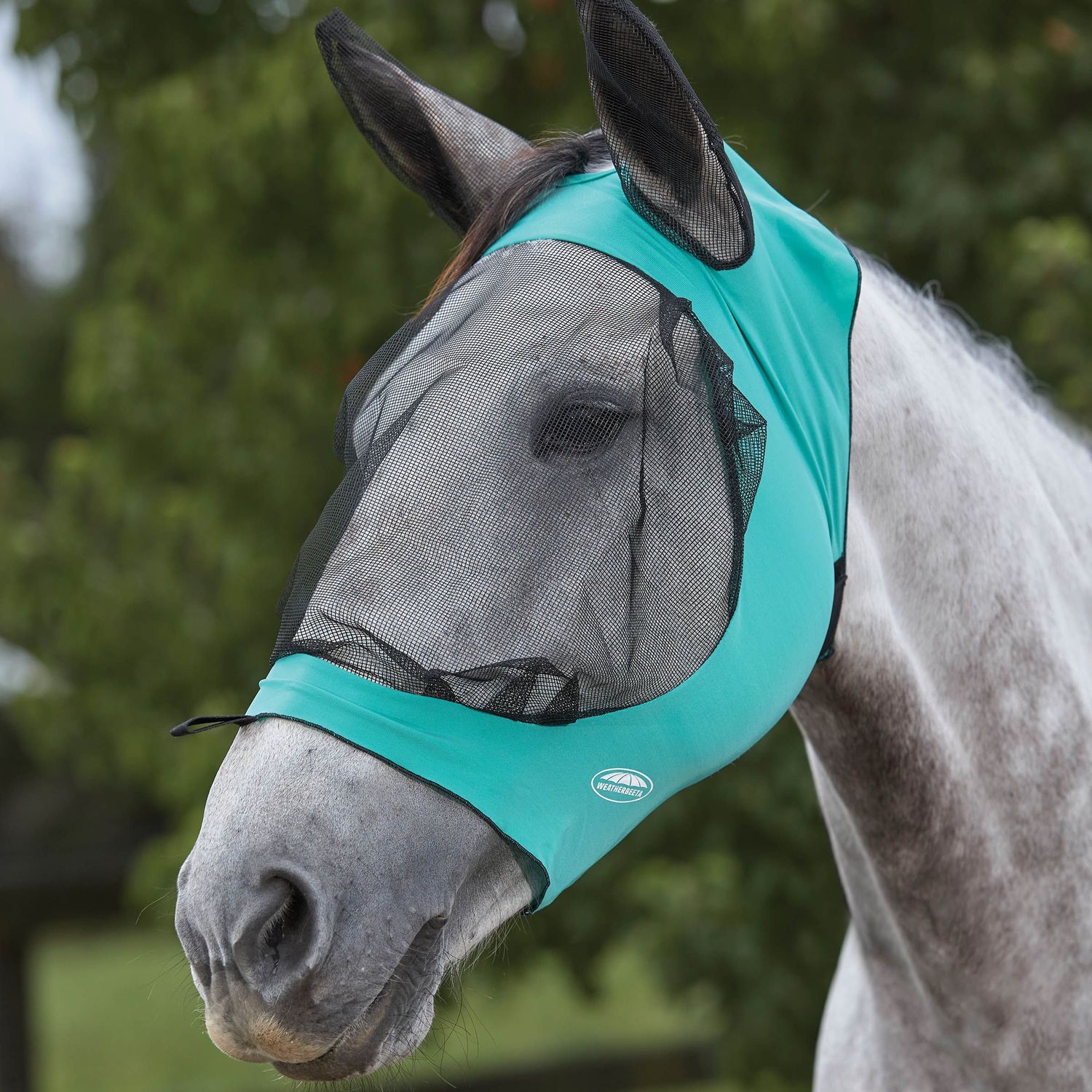 Masque anti-mouches Weatherbeeta Deluxe Stretch avec protection des oreilles - Taille Pony - Bleu