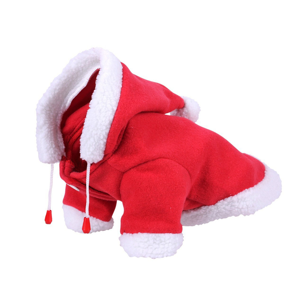 Weihnachtlicher Hundemantel – Doppelseitiger Fleece, Verstellbar, Mit Plüschkanten & Bommel